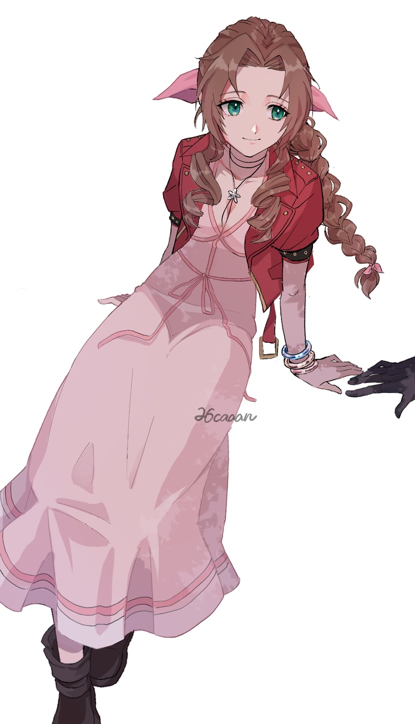 cloud strife and aerith gainsborough (final fantasy and 3 more) drawn by 26caaan