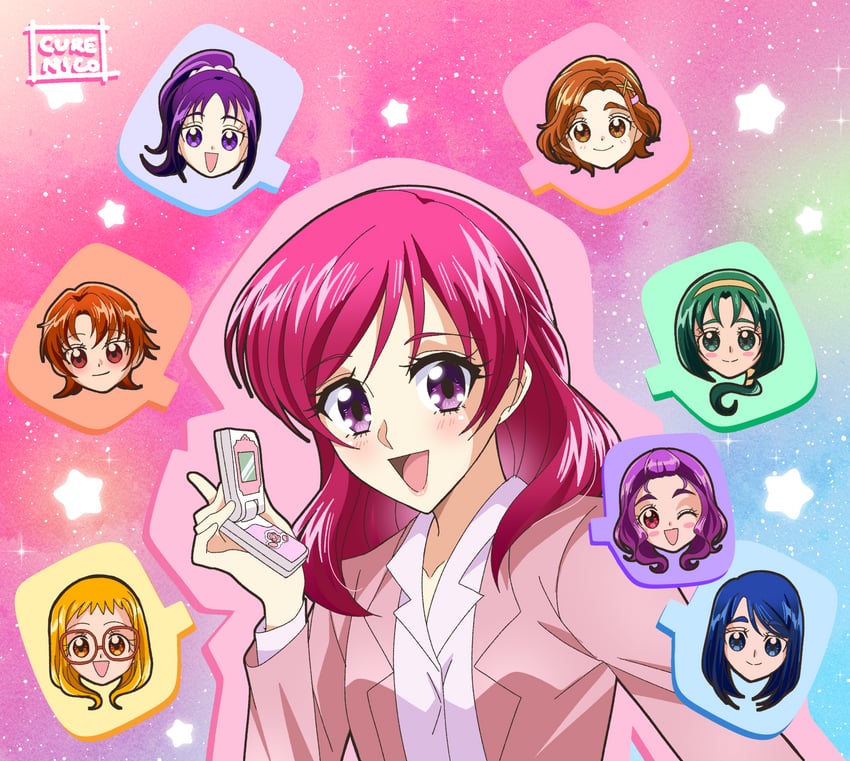 yumehara nozomi, minazuki karen, kasugano urara, akimoto komachi, natsuki rin, and 3 more (precure and 4 more) drawn by cure_nico