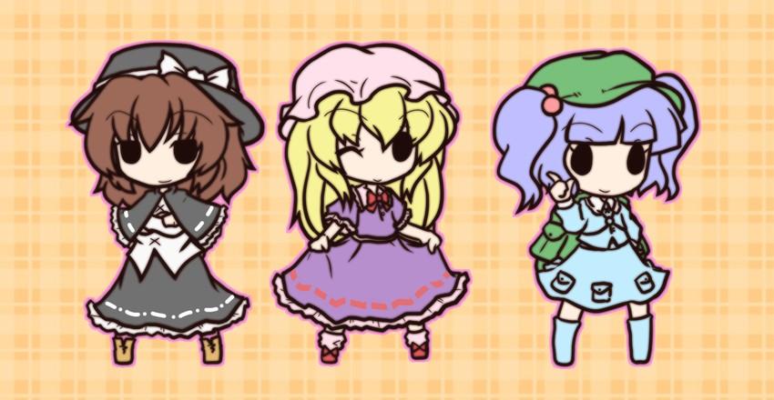 kawashiro nitori, usami renko, and maribel hearn (touhou) drawn by fushigi_ebi