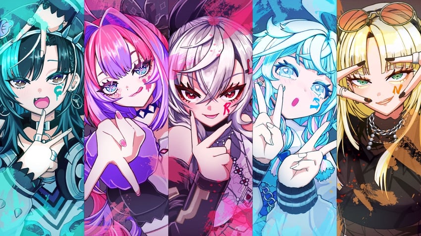 rindo chihaya, koganei niko, kikirara vivi, mizumiya su, and isaki riona (hololive and 1 more) drawn by yokumirukoitsu