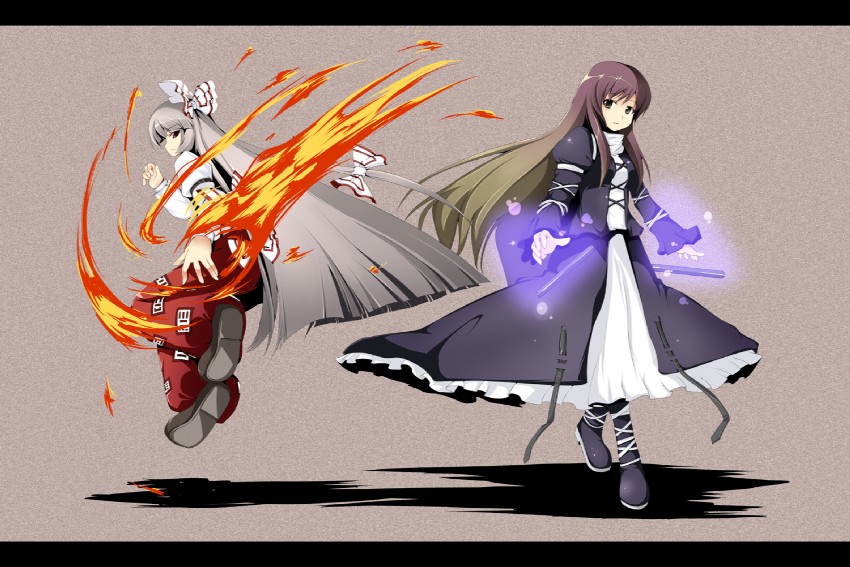 fujiwara no mokou and hijiri byakuren (touhou) drawn by fujy
