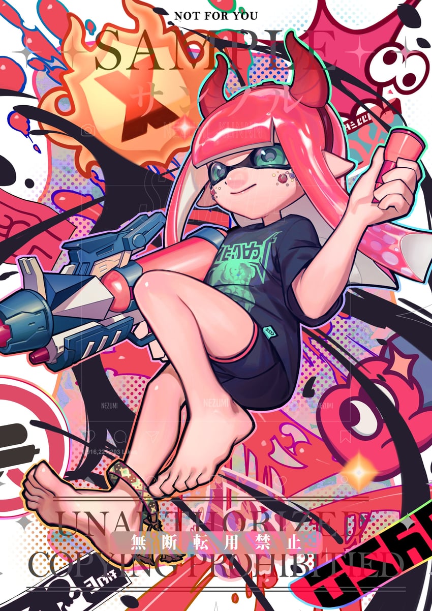 inkling player character and inkling girl (splatoon and 1 more) drawn by nezumi_(tuboshu2013)