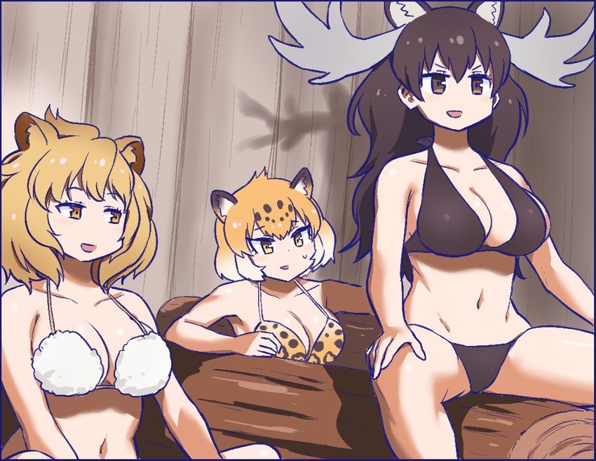 jaguar, lion, and moose (kemono friends) drawn by hori_(hori_no_su)