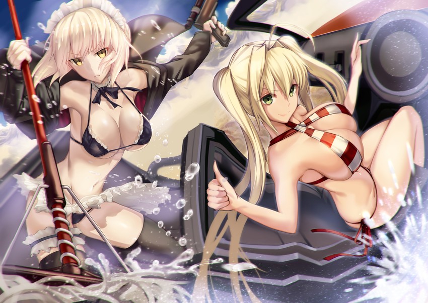 artoria pendragon, nero claudius, and saber alter (fate and 2 more) drawn by satou_daiji