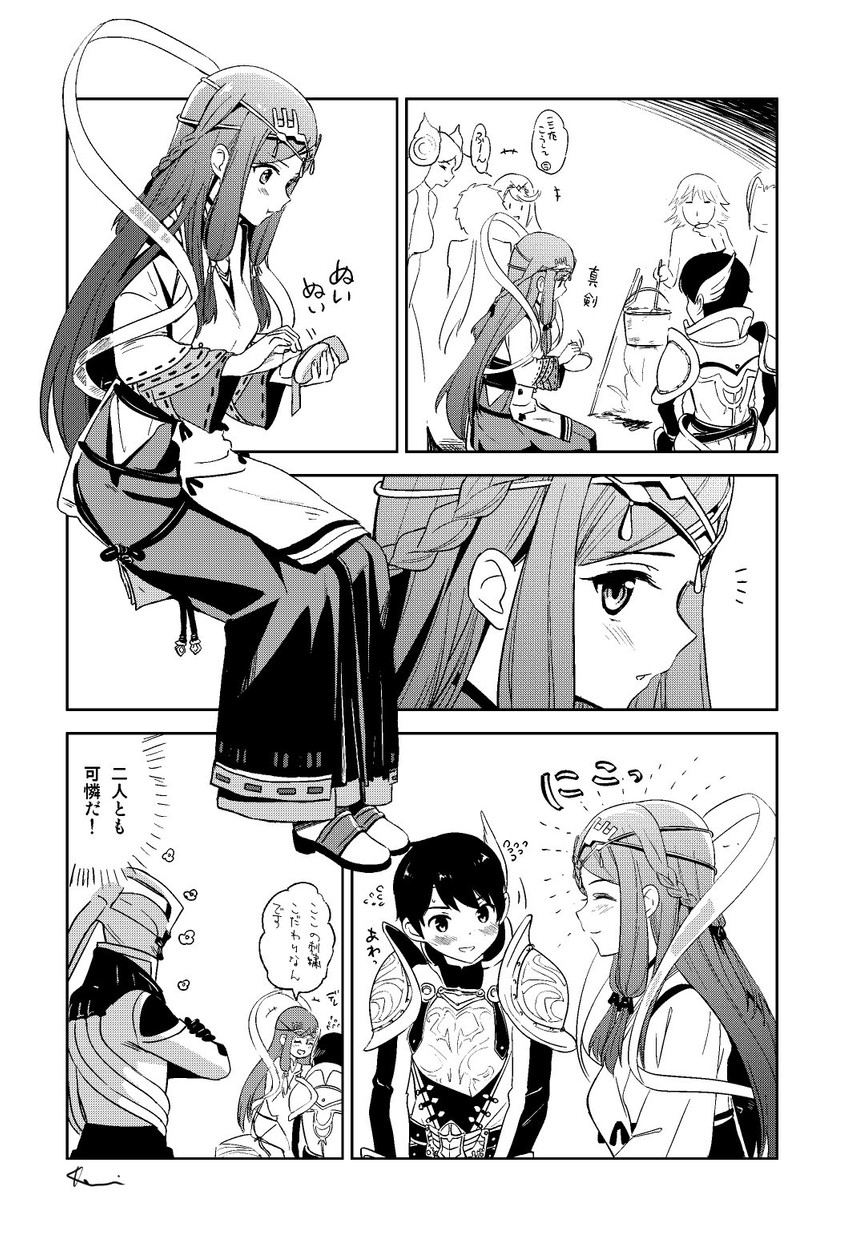 mythra, brighid, lora, jin, fan la norne, and 2 more (xenoblade chronicles and 2 more) drawn by taromarun