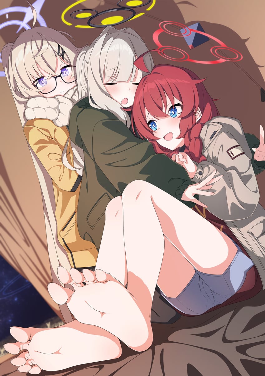 maki, hare, and kotama (blue archive) drawn by godai_01