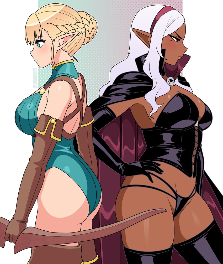 elfuda and kuroeda (elf-san wa yaserarenai.) drawn by nico-neko