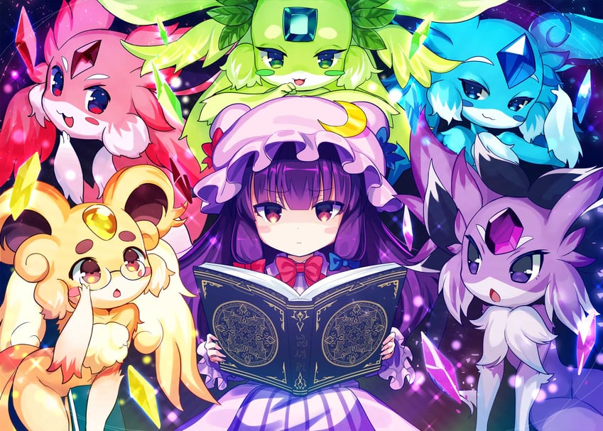 patchouli knowledge and carbuncle (touhou and 1 more) drawn by shiashiashia3