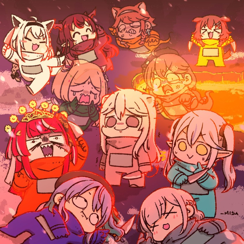 shirakami fubuki, hoshimachi suisei, sakura miko, takanashi kiara, shirogane noel, and 7 more (hololive and 3 more) drawn by wakatsuki_misato