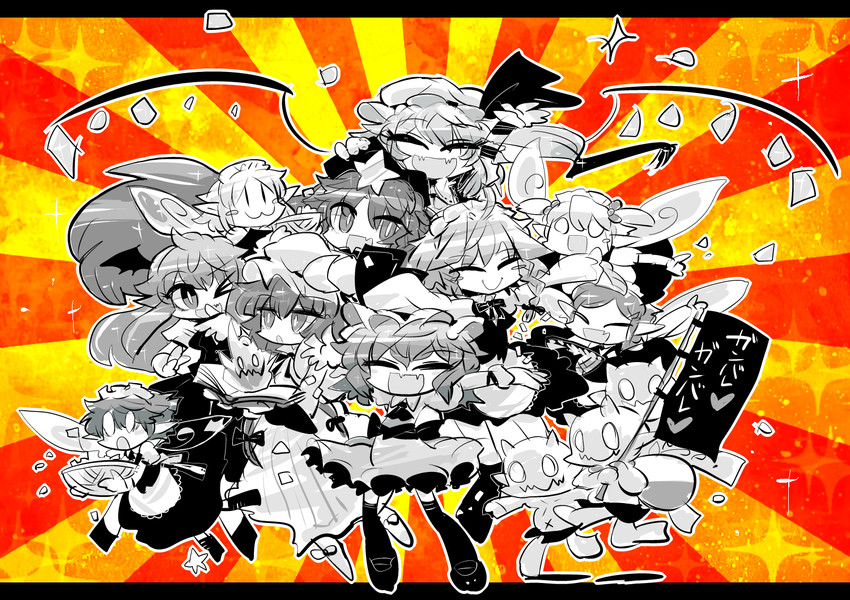 remilia scarlet, flandre scarlet, izayoi sakuya, patchouli knowledge, hong meiling, and 2 more (touhou and 1 more) drawn by yt_(wai-tei)