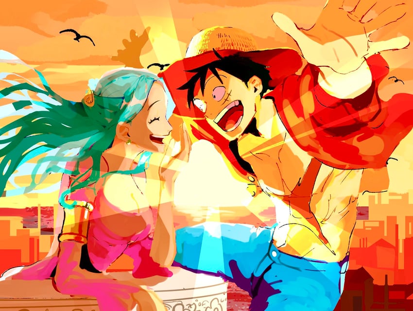 monkey d. luffy and nefertari vivi (one piece) drawn by qrioic74
