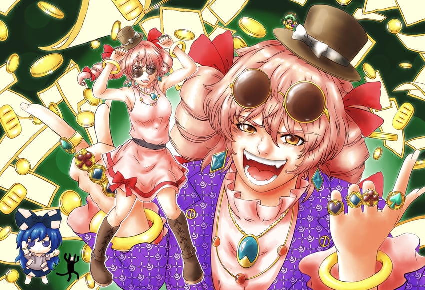 komeiji koishi, yorigami shion, and yorigami jo'on (touhou and 1 more) drawn by karasutomo