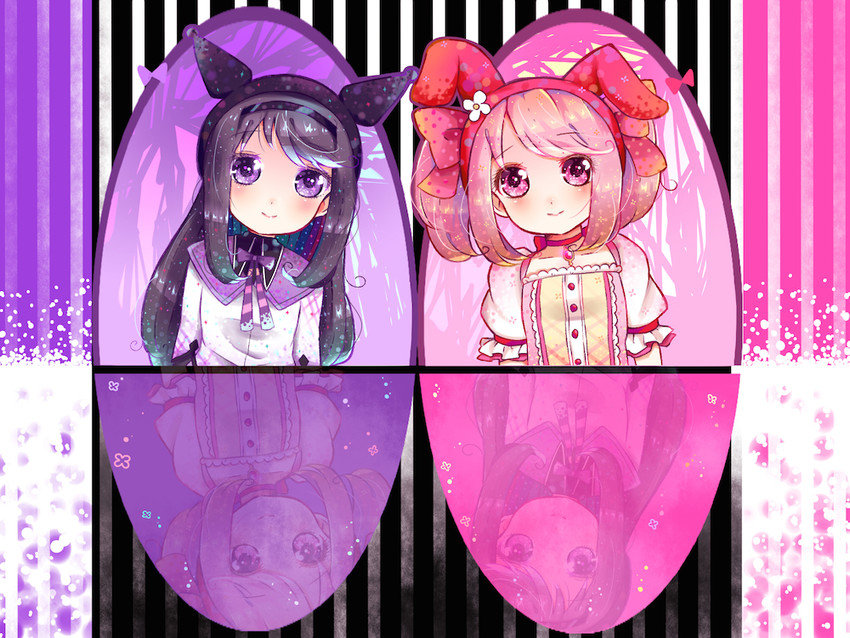 akemi homura and kaname madoka (mahou shoujo madoka magica) drawn by i-nn