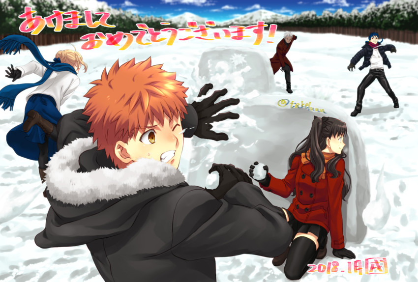 artoria pendragon, saber, tohsaka rin, emiya shirou, cu chulainn, and 1 more (fate and 1 more) drawn by takeluuu