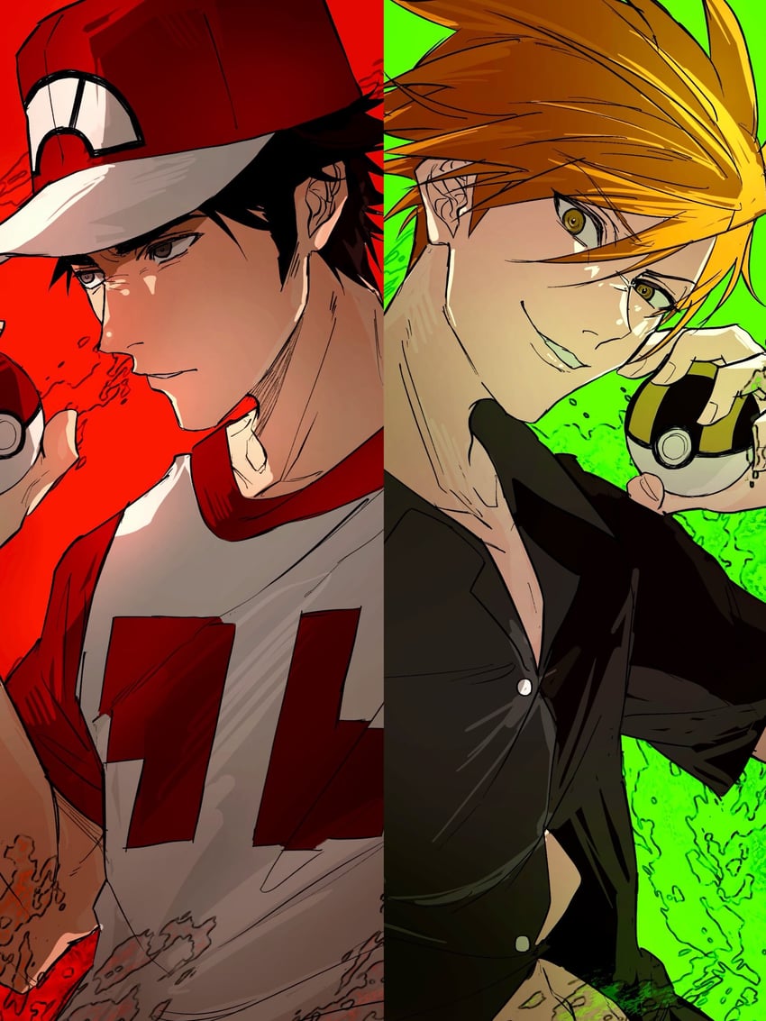 red and blue oak (pokemon and 1 more) drawn by sinm_i