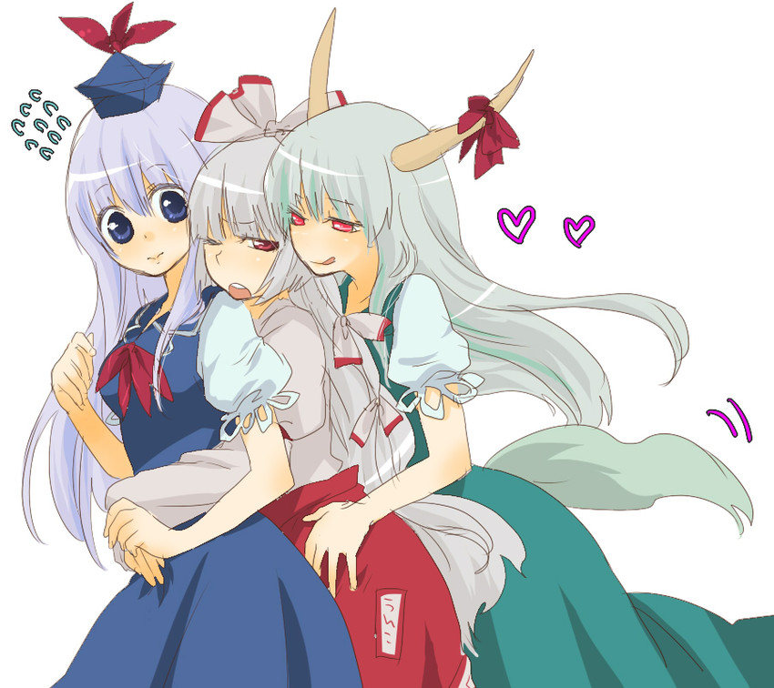 fujiwara no mokou, kamishirasawa keine, and ex-keine (touhou) drawn by machiko_(beard)