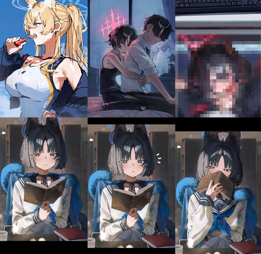 sensei, kanna, kikyou, misaki, and chiaki (blue archive) drawn by betabeet
