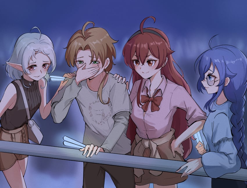 roxy migurdia, eris greyrat, sylphiette, and rudeus greyrat (mushoku tensei) drawn by qiweiyan