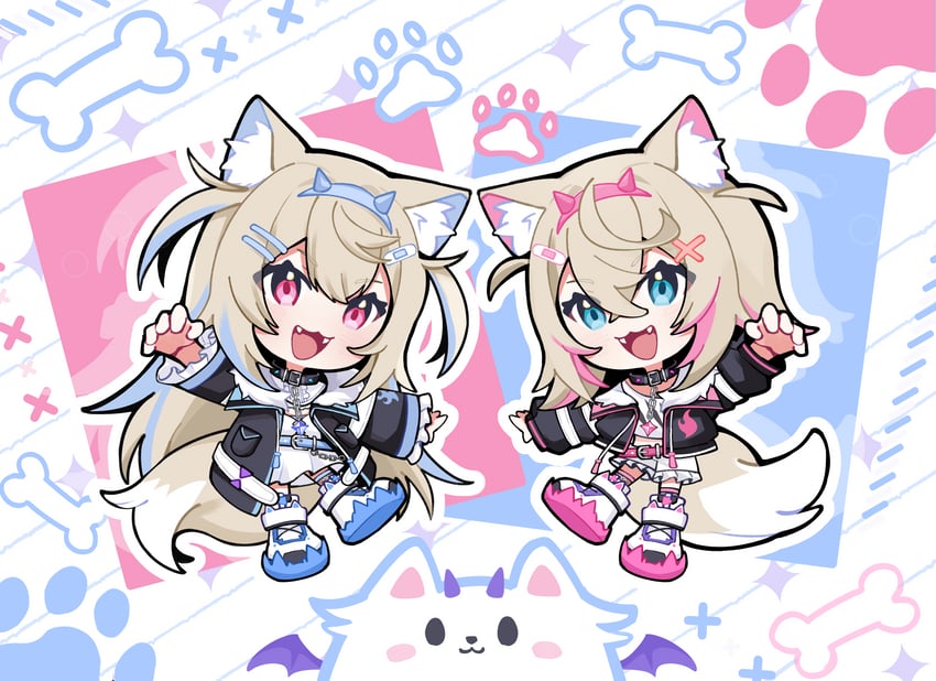 fuwawa abyssgard, mococo abyssgard, and perroccino (hololive and 1 more) drawn by yuurio315v