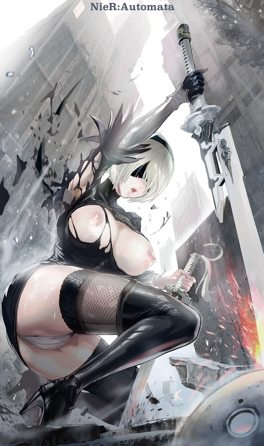2b and pod (nier and 1 more) drawn by maeshima_shigeki
