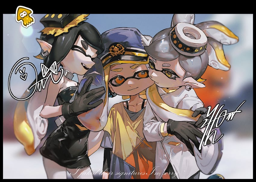 inkling player character, inkling girl, agent 3, callie, captain 3, and 1 more (splatoon and 1 more) drawn by eschathudde