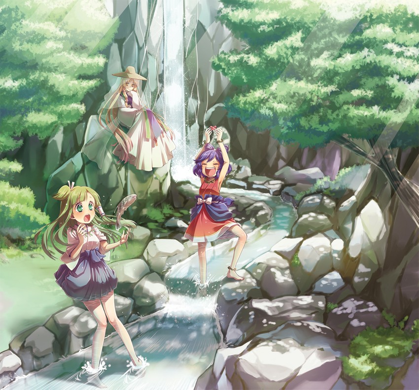 kochiya sanae, moriya suwako, and yasaka kanako (touhou) drawn by namisaki_yuka