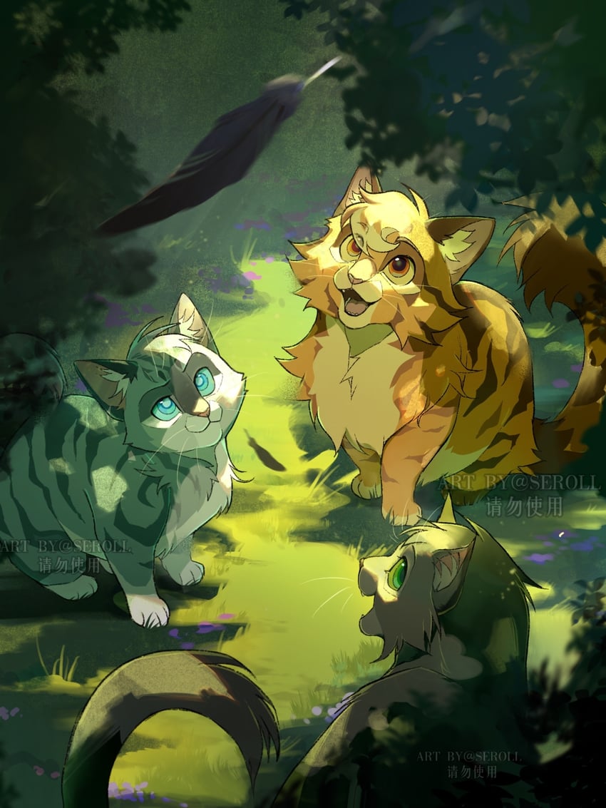 jayfeather, lionblaze, and dovewing (warrior cats and 1 more) drawn by seroll