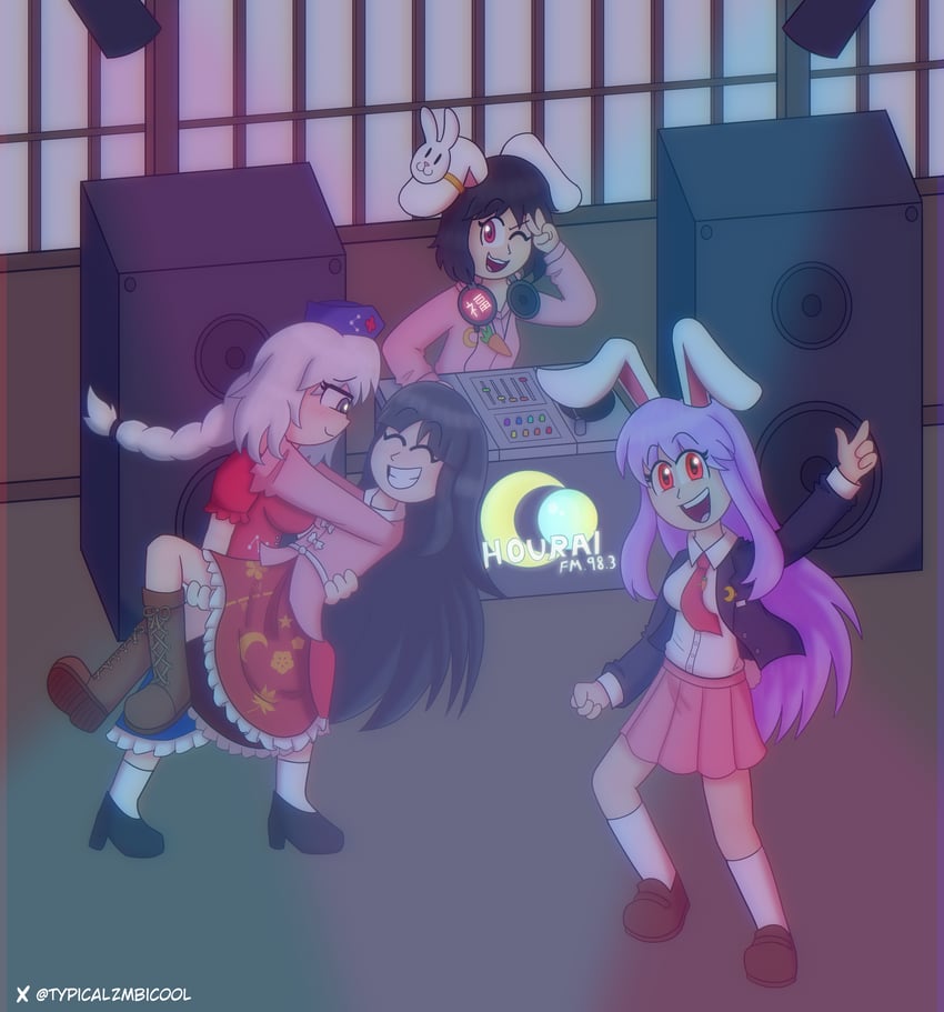 reisen udongein inaba, houraisan kaguya, inaba tewi, and yagokoro eirin (touhou) drawn by typicalzombicool