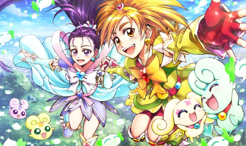 hyuuga saki, mishou mai, choppy, flappy, moop, and 3 more (precure and 1 more) drawn by nakajima_majikana