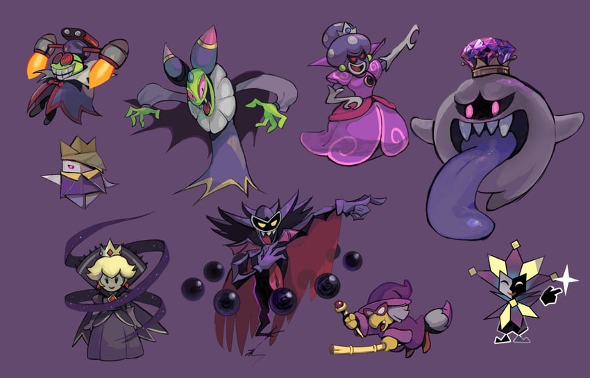 princess peach, king boo, shadow queen, paper peach, king olly, and 6 more (mario and 10 more) drawn by rinabee_(rinabele0120)