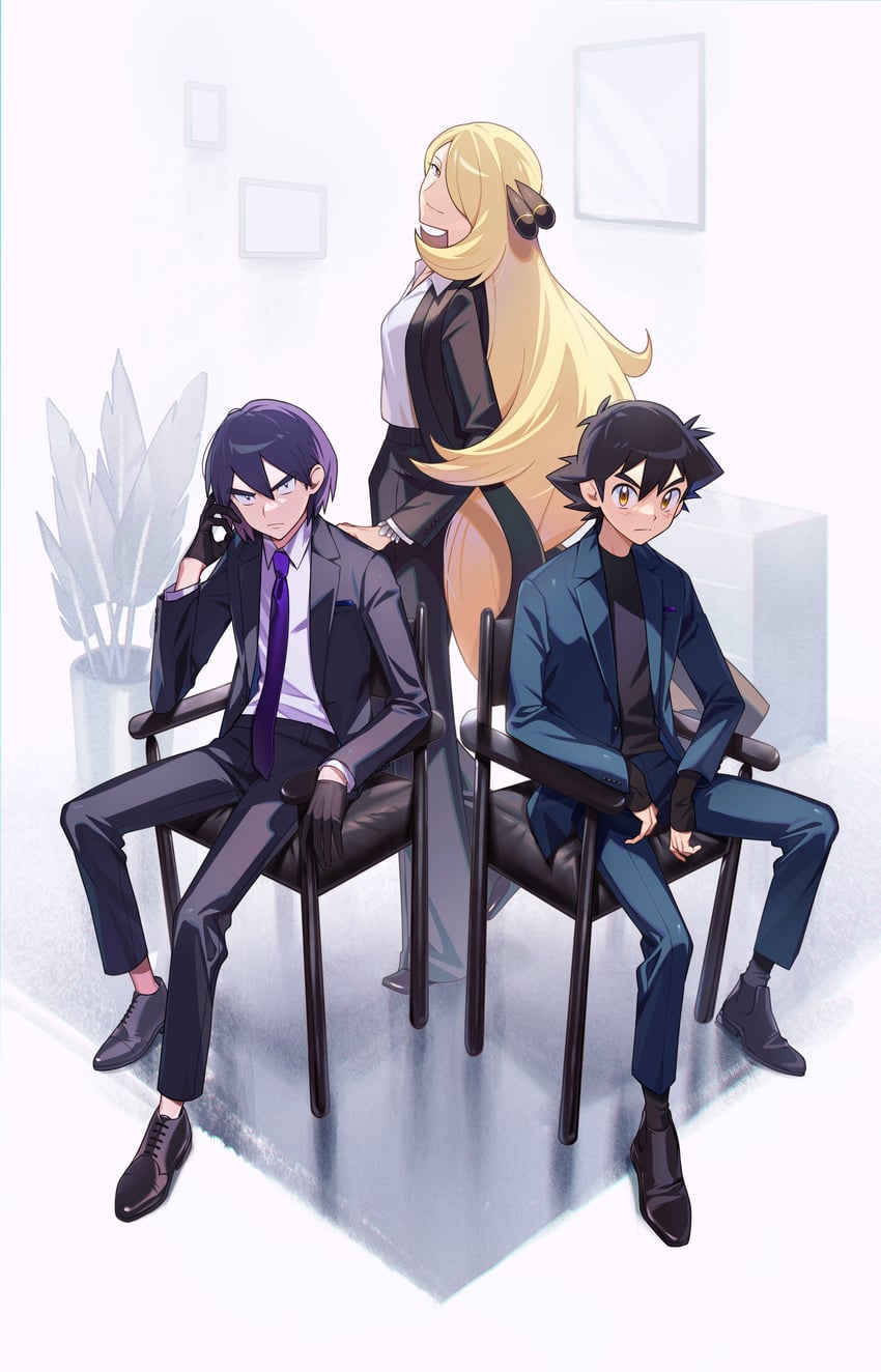 cynthia, ash ketchum, and paul (pokemon and 1 more) drawn by tuze111