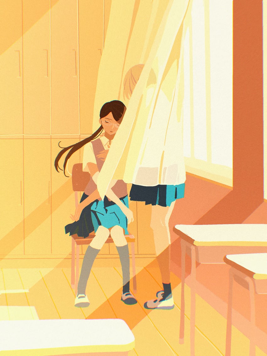 katagiri chihaya and aikawa hibiki (yuri ni hasamaru otoko wa shineba ii!?) drawn by 55bata6rou