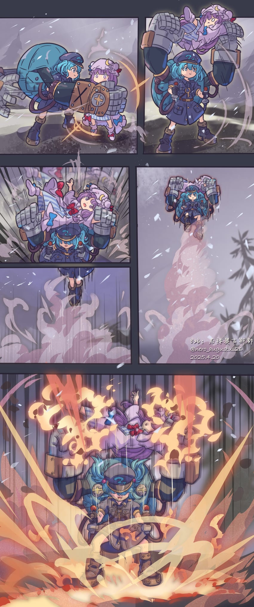 patchouli knowledge, kawashiro nitori, and potemkin (touhou and 2 more) drawn by nero_augustus