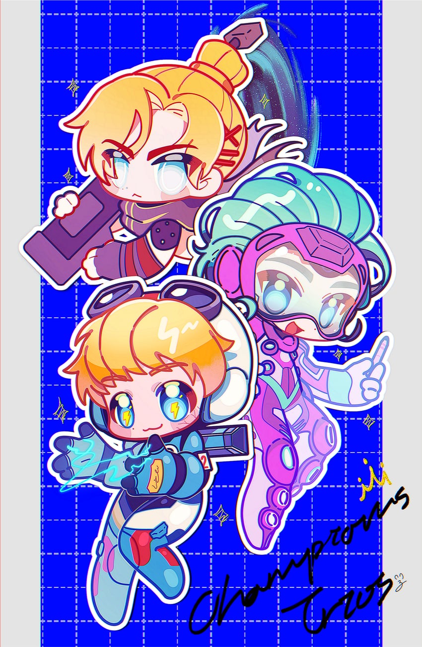 wattson, wraith, horizon, wired for speed wattson, overfloater horizon, and 1 more (apex legends) drawn by edorai