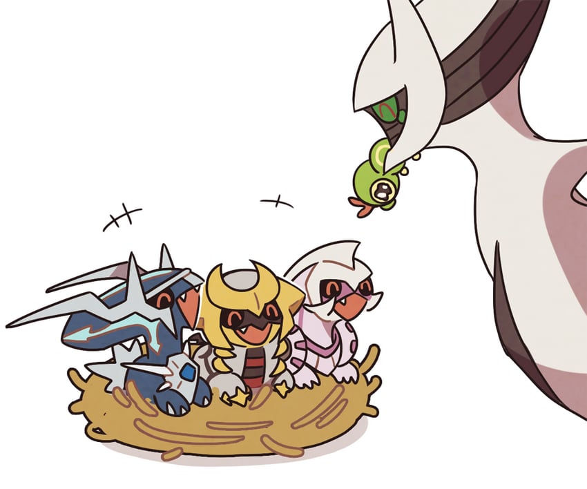 giratina, arceus, dialga, palkia, and caterpie (pokemon) drawn by ssalbulre