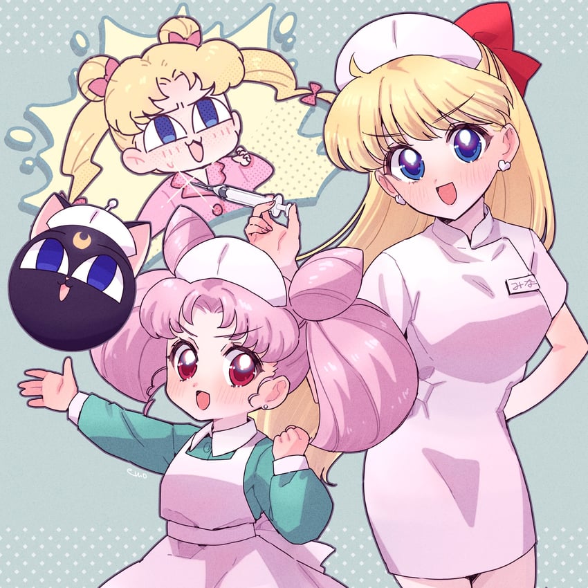tsukino usagi, aino minako, chibi usa, and luna-p (bishoujo senshi sailor moon) drawn by yyemoyy