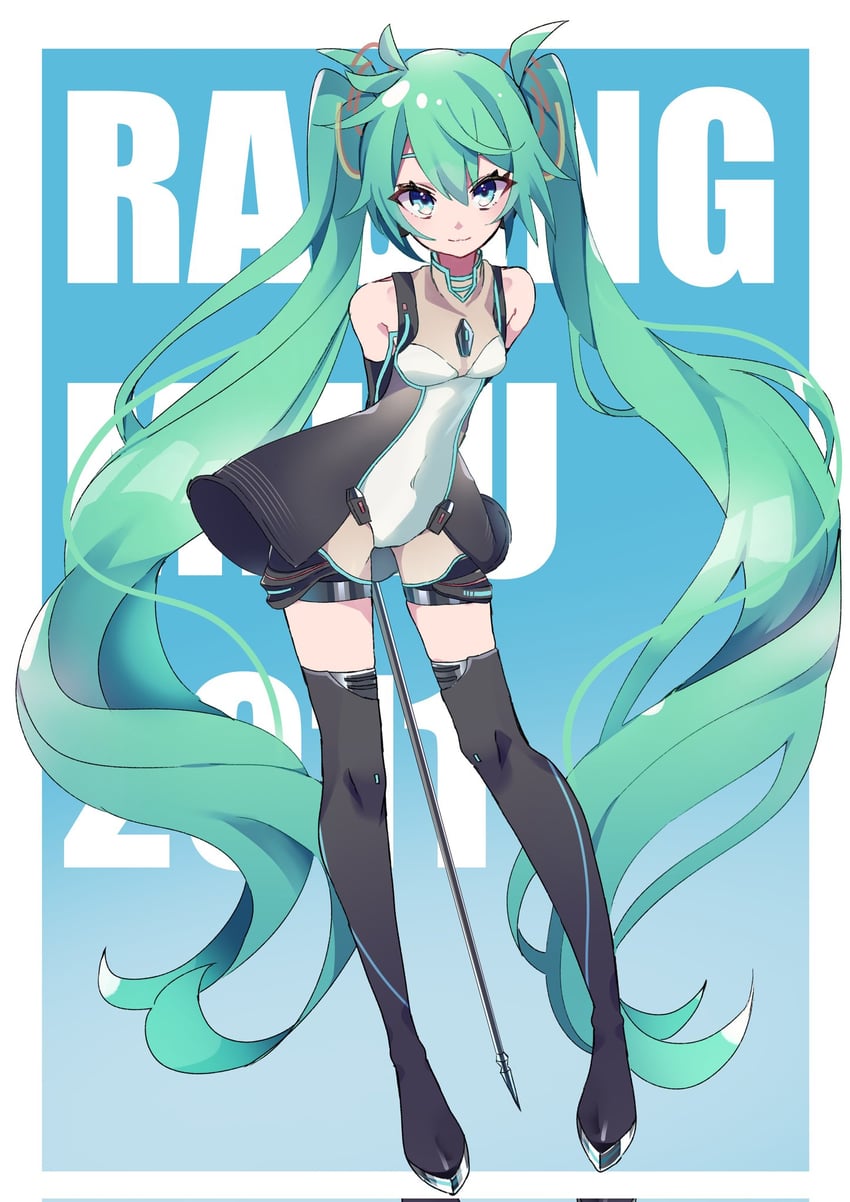 hatsune miku and racing miku (vocaloid and 1 more) drawn by kusunokimizuha