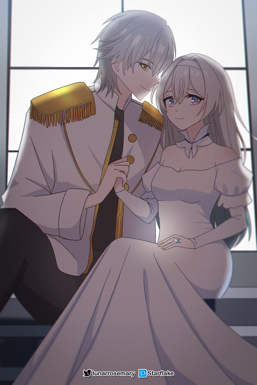 trailblazer, firefly, and caelus (honkai and 1 more) drawn by starflake_(starclusteriu)
