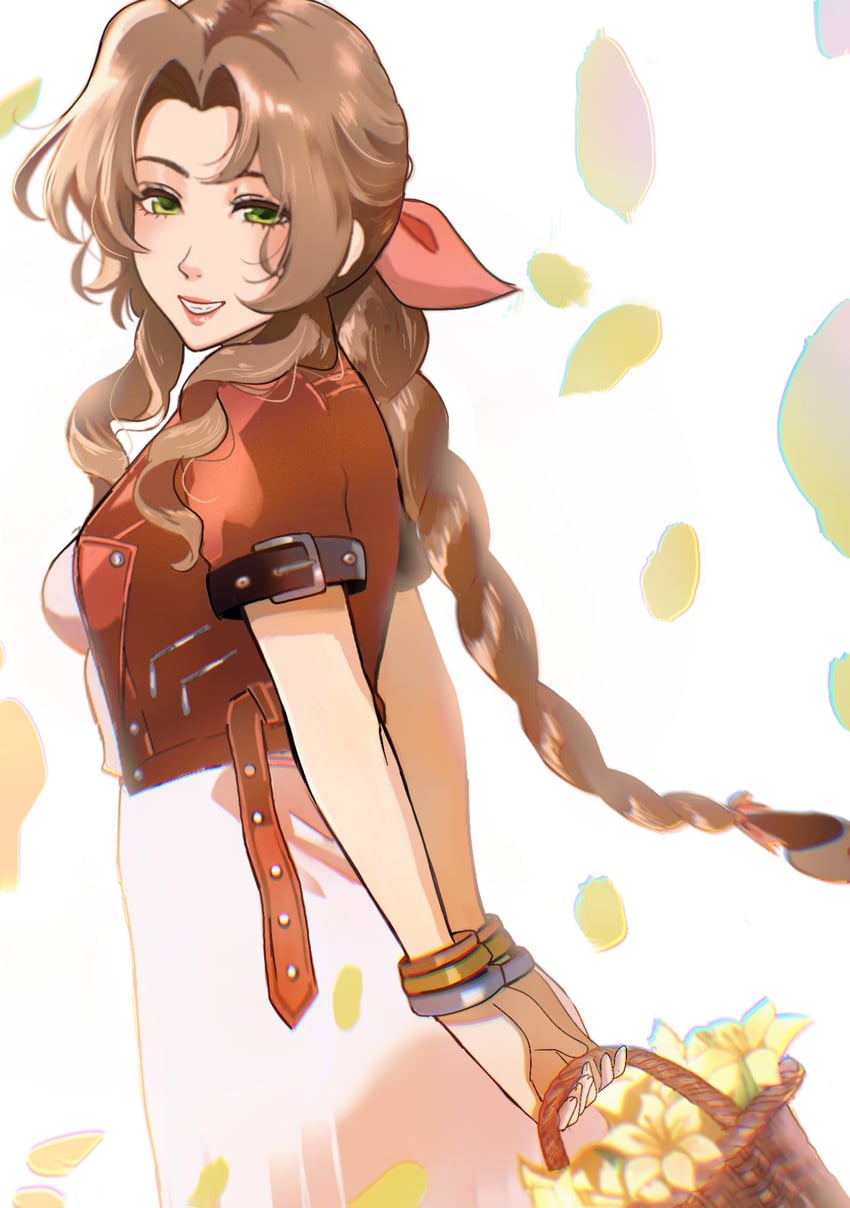 aerith gainsborough (final fantasy and 2 more) drawn by softp3ach