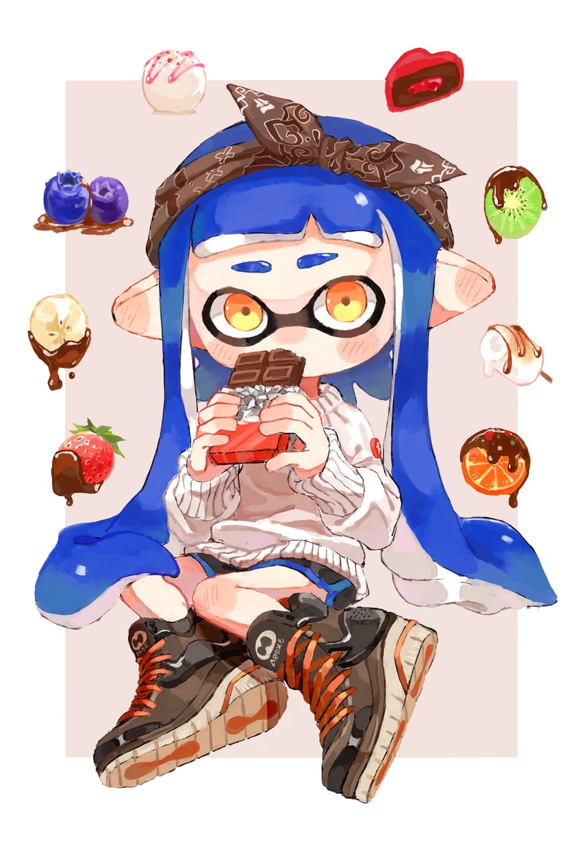 inkling player character and inkling girl (splatoon) drawn by myon_rio
