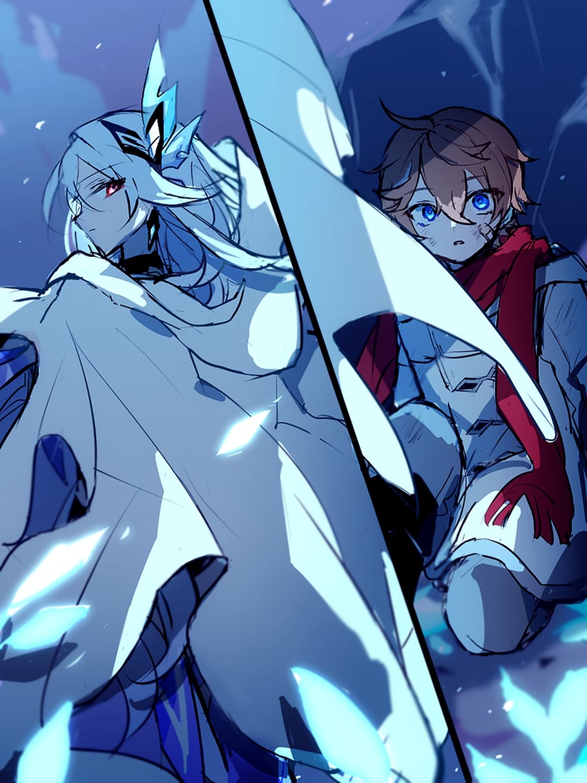 tartaglia and skirk (genshin impact) drawn by ra_suya