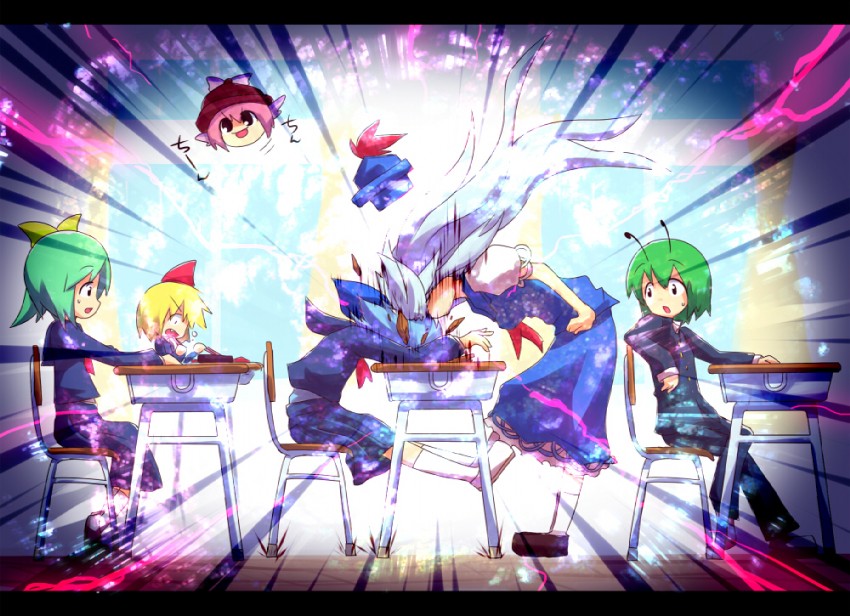 cirno, rumia, kamishirasawa keine, mystia lorelei, daiyousei, and 1 more (touhou) drawn by ayakashi_(monkeypanch)