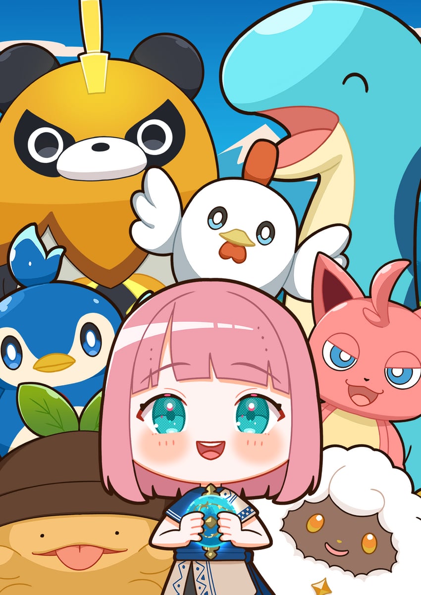 lamball, cattiva, player character, chikipi, pengullet, and 3 more (palworld) drawn by hiruno_isu