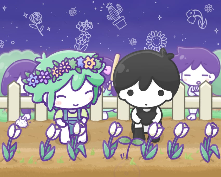 omori, basil, aubrey, kel, hero, and 1 more (omori) drawn by wafu_(wafu39080)