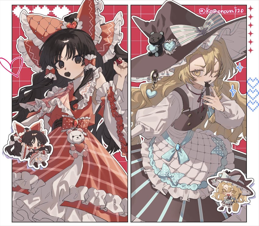 hakurei reimu and kirisame marisa (touhou) drawn by marimo_tarou