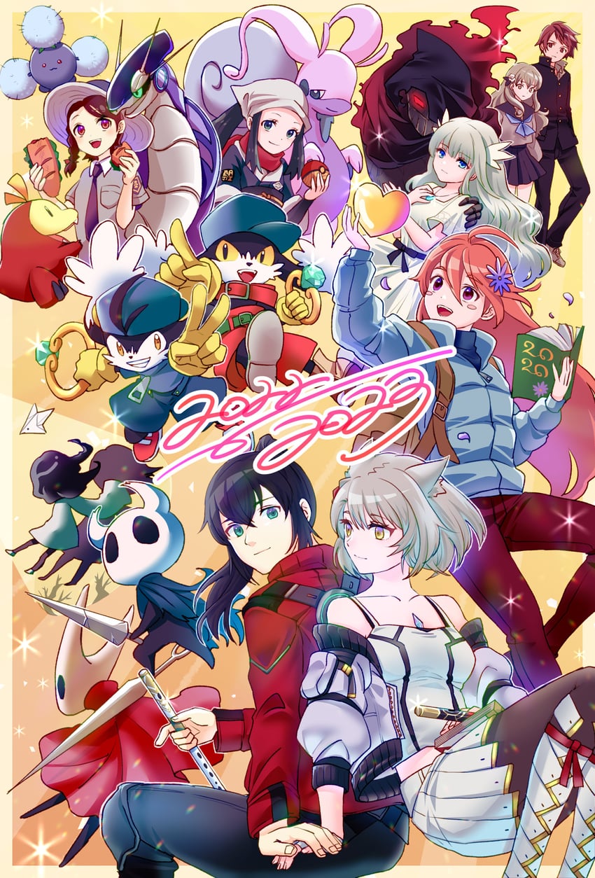 akari, juliana, mio, fuecoco, miraidon, and 11 more (pokemon and 9 more) drawn by fuwamoko_momen_toufu