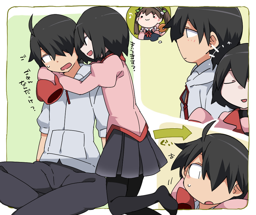 hachikuji mayoi, araragi koyomi, and oshino ougi (monogatari) drawn by hammer_(sunset_beach)
