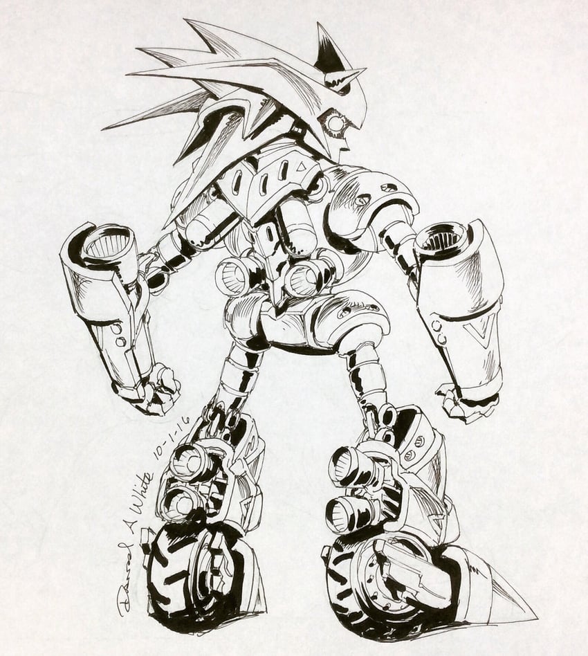 mecha sonic mkii (sonic and 2 more) drawn by david_a_white