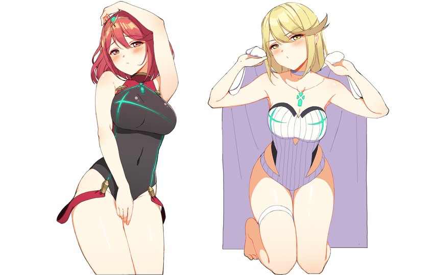 pyra and mythra (xenoblade chronicles and 1 more) drawn by goumudan