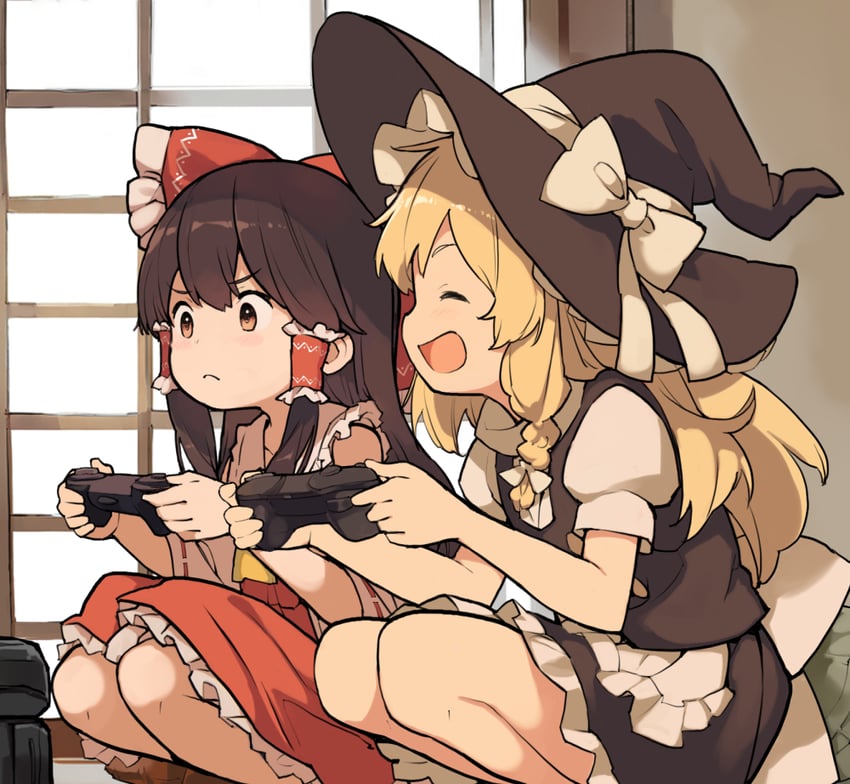 hakurei reimu and kirisame marisa (touhou) drawn by asakura_maru